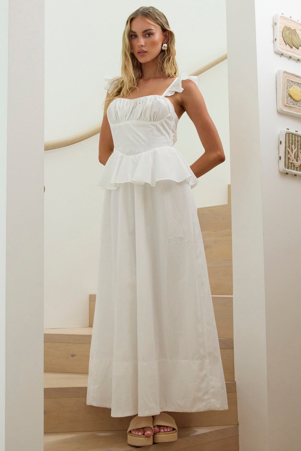 Provence Bloom Peplum Maxi Dress Off White